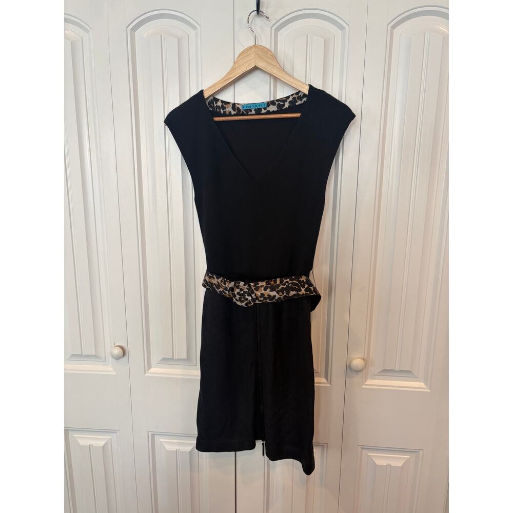 Alice & Olivia Black And Leopard Belted Dress